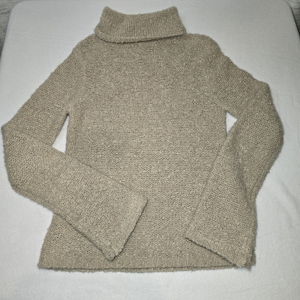 Vintage J.Crew Wool-blend Turtleneck Sweater With Bell Sleeves, Beige, Size M
